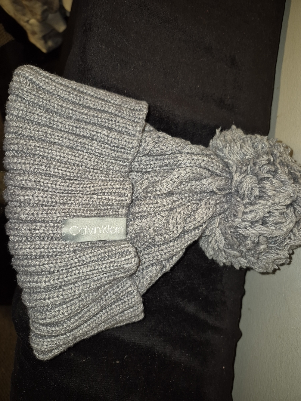 Calvin Klein Gray Knit Pom-Pom Beanie